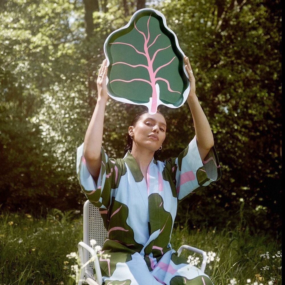 IKEA X‎ Marimekko BASTUA Green Leaf Shaped Serving Tray